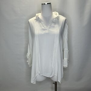 RD Style Womens Size Small Top Bell Sleeve V Neck Blouse White Boho Hippie Shirt